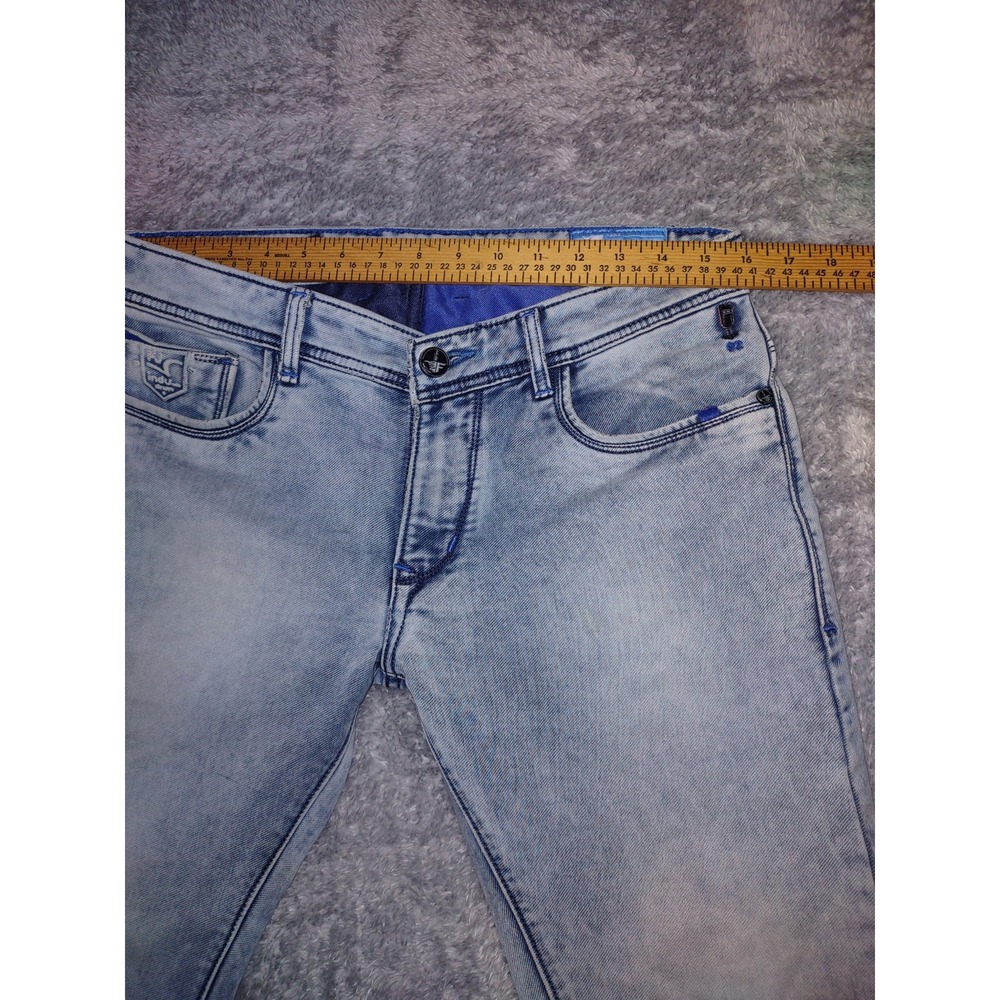 FJ92 FLU 92 Men's Jeans India Straight Fit Light Wash Denim Decorative Size 32 - Picture 4 of 10